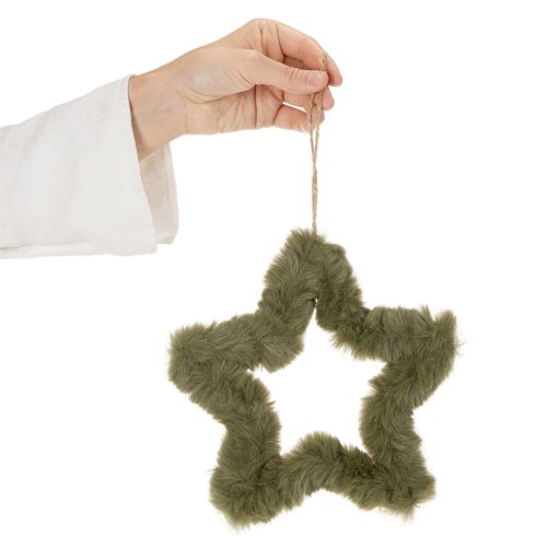 Décorations Étoile en Fausse Fourrure avec Cordon, 21 cm, Vert, Lot de 4 | Floristik24.fr