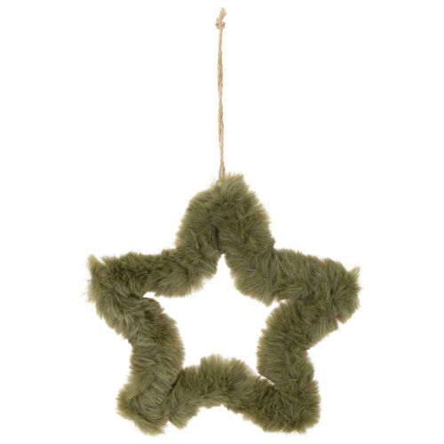 Décorations Étoile en Fausse Fourrure avec Cordon, 21 cm, Vert, Lot de 4 | Floristik24.fr