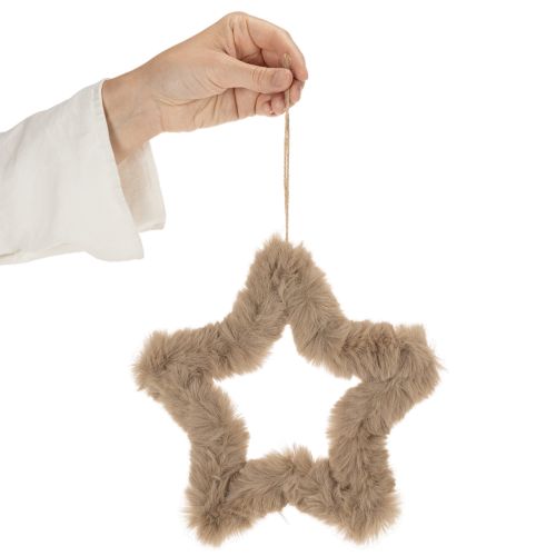Étoile décorative suspendue en fausse fourrure beige 21 cm | Floristik24.fr