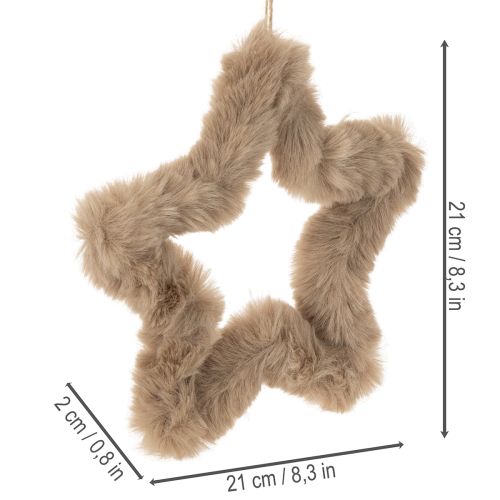Étoile décorative suspendue en fausse fourrure beige 21 cm | Floristik24.fr