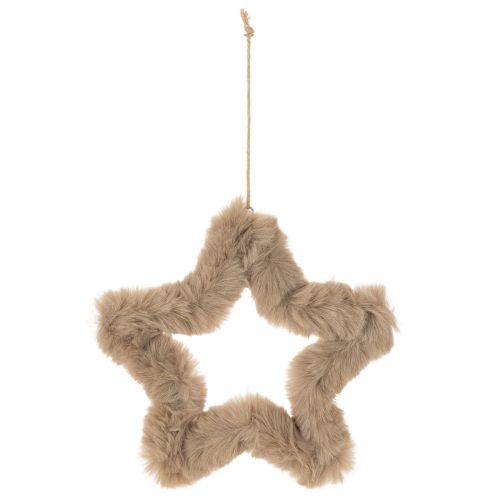 Étoile décorative suspendue en fausse fourrure beige 21 cm | Floristik24.fr