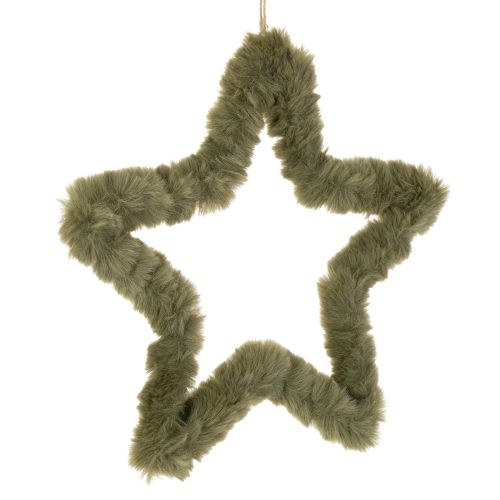 Étoile décorative à suspendre en fausse fourrure verte, 30 cm, lot de 3 acheter | Floristik24.fr
