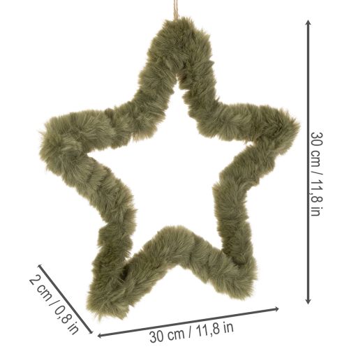 Étoile décorative à suspendre en fausse fourrure verte, 30 cm, lot de 3 | Floristik24.fr