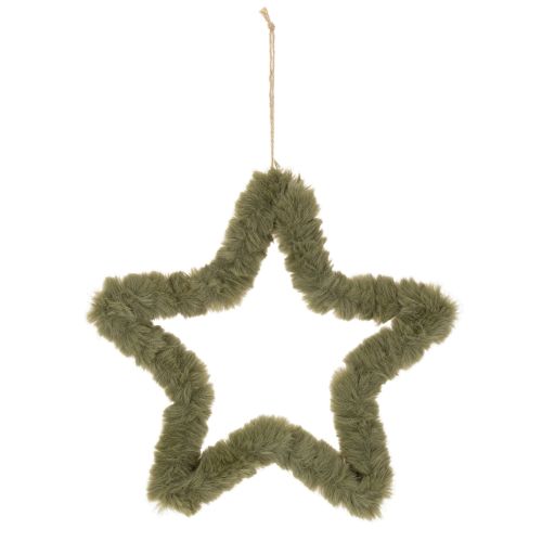 Étoile décorative à suspendre en fausse fourrure verte, 30 cm, lot de 3 | Floristik24.fr