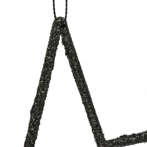 Article Décoration de Noël pendentif étoile paillettes noires 17,5cm 9pcs