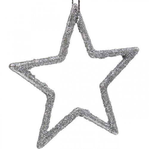 Article Décoration de Noël pendentif étoile argent pailleté 7,5cm 40p