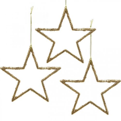 Floristik24 Étoiles pailletées, décorations de l&#39;avent, décorations étoiles à accrocher, décorations de Noël dorées 11,5 × 12cm 12pcs