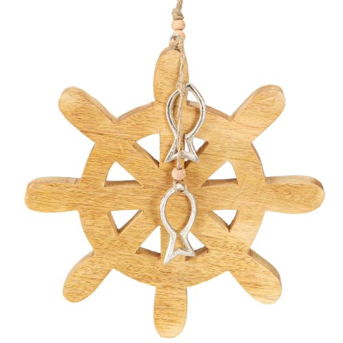 Article Volant Décoration Bois Naturel Poisson Argent Suspendu Ø21.5cm