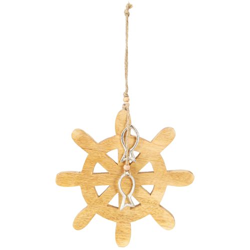 Article Volant Décoration Bois Naturel Poisson Argent Suspendu Ø21.5cm