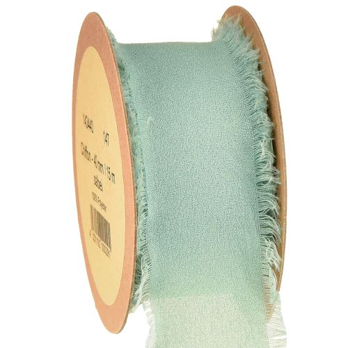 Ruban décoratif en tissu à franges vert sauge 40 mm 15 m