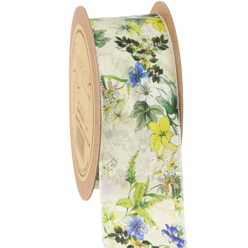 Ruban en tissu avec fleurs ruban décoratif vert bleu jaune 40mm 15m