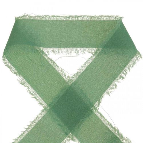 Ruban tissu déco ruban à franges vert sauge 40mm 15m