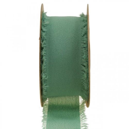 Ruban tissu déco ruban à franges vert sauge 40mm 15m