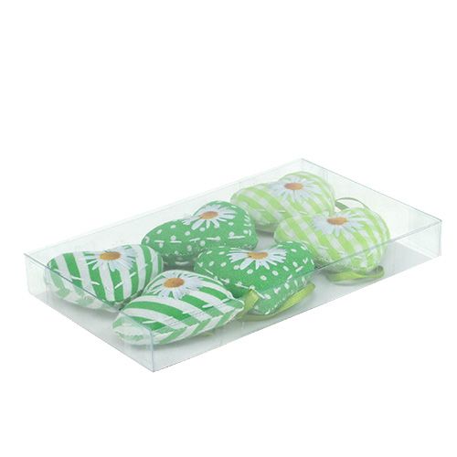 Floristik24 Cœurs de tissu à suspendre, vert 5cm 6P