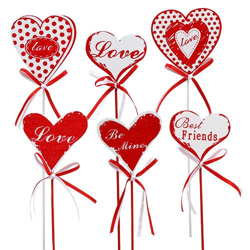 Floristik24 Bouchons pour bouquet en forme de coeur, Saint Valentin, décoration fleurie H6cm 6pcs