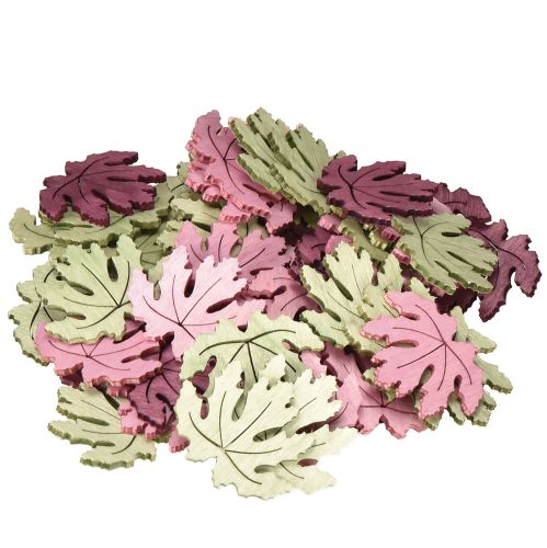 Article Décoration de table en bois feuilles d'automne violet rose vert 4cm 72 pièces
