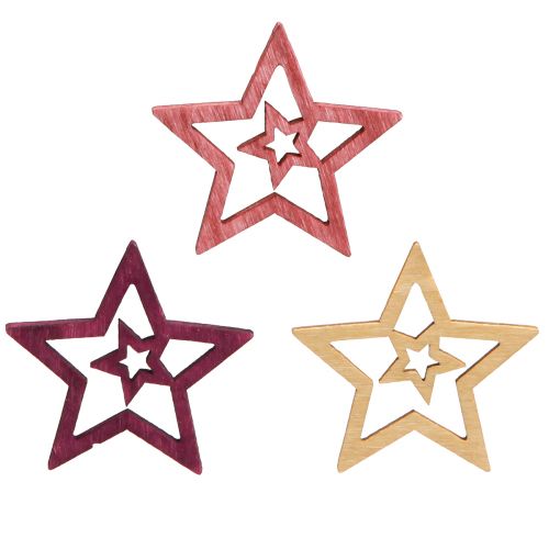 Floristik24 Décoration à disperser étoiles en bois rose baie naturel Ø4cm 72 pcs