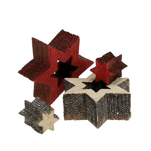 Article Mélange d&#39;étoiles en bois pour saupoudrer rouge, gris 2cm 96pcs