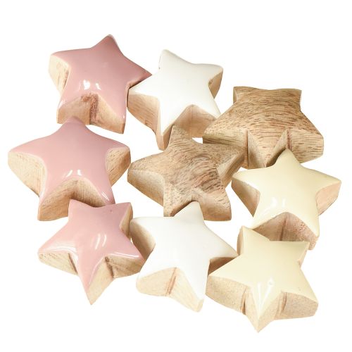 Article Décoration à disperser étoiles étoiles en bois rose blanc jaune Ø3cm 9 pcs