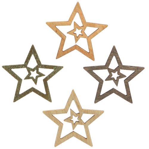 Article Décoration à disperser étoiles en bois de Noël 4 couleurs Ø4cm 72 pcs