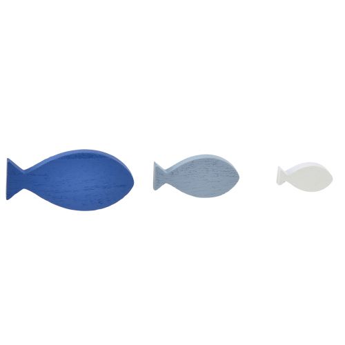 Article Décoration à disperser décoration en bois poisson bleu blanc maritime 3–8cm 24 pcs