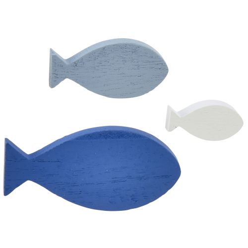 Décoration à disperser décoration en bois poisson bleu blanc maritime 3–8cm 24 pcs