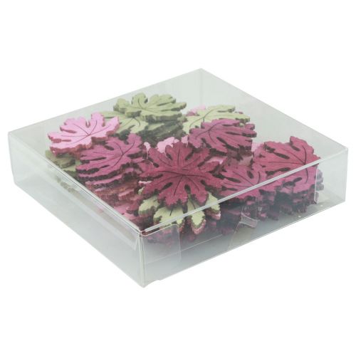 Article Décoration de table en bois feuilles d'automne violet rose vert 4cm 72 pièces