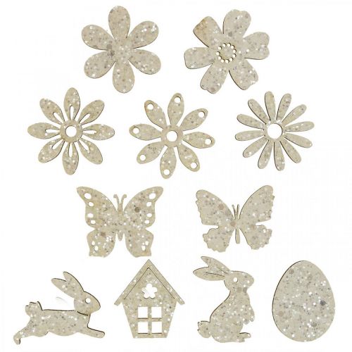 Article Bois de décoration à parsemer, pièces à parsemer printemps Pâques blanc 2–4cm 64p