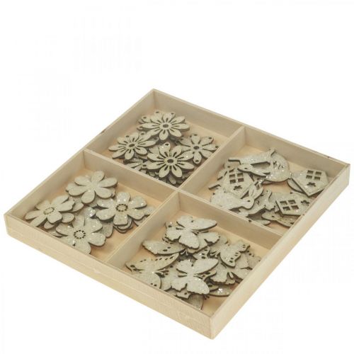 Article Bois de décoration à parsemer, pièces à parsemer printemps Pâques blanc 2–4cm 64p