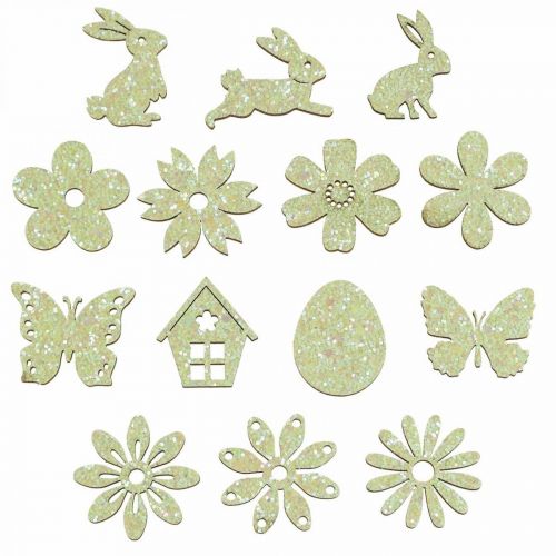 Floristik24 Décoration à parsemer pièces à parsemer en bois Printemps Pâques Vert 2–4cm 64p