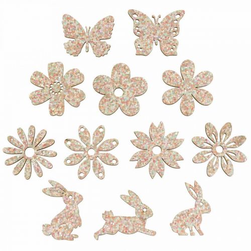 Article Bois de décoration à parsemer, pièces à parsemer printemps rose de Pâques 2–4cm 64p