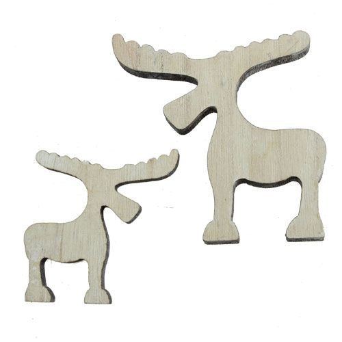 Décoration à disperser élan en bois, décoration de table, Avent blanchi à la chaux 30 pcs