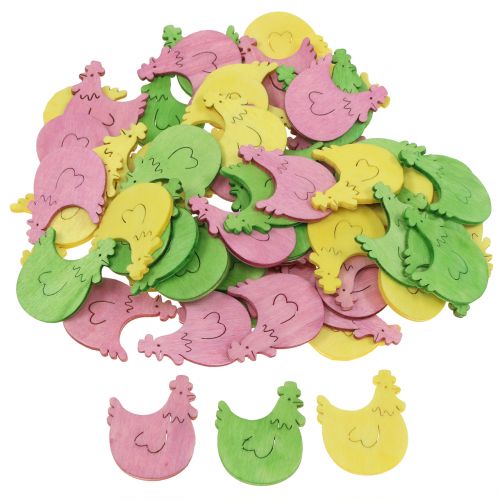 Floristik24 Décoration à disperser poulet en bois couleurs assorties 4cm 72 pcs