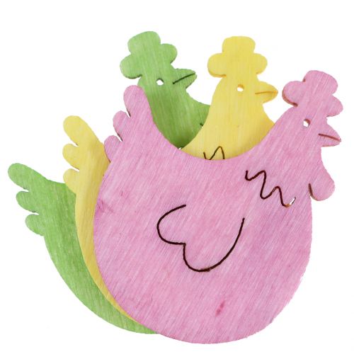 Floristik24 Décoration à disperser poulet en bois couleurs assorties 4cm 72 pcs