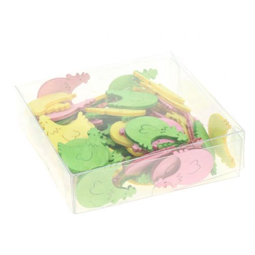Floristik24 Décoration à disperser poulet en bois couleurs assorties 4cm 72 pcs