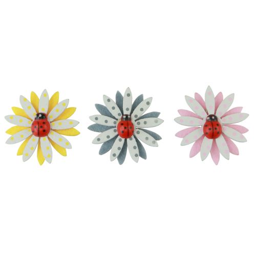 Article Décoration à disperser fleur de coccinelle feutre en bois couleur Ø4cm 48 pcs