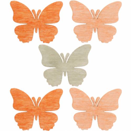 Floristik24 Décor à parsemer papillon papillons en bois décoration d&#39;été orange, abricot, marron 144 pièces