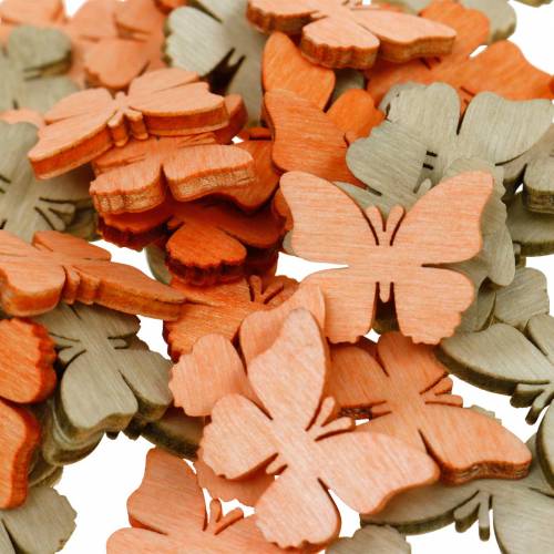 Floristik24 Décor à parsemer papillon papillons en bois décoration d&#39;été orange, abricot, marron 144 pièces