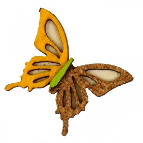 Décor à parsemer papillons bois vert/jaune/orange 3×4cm 24p
