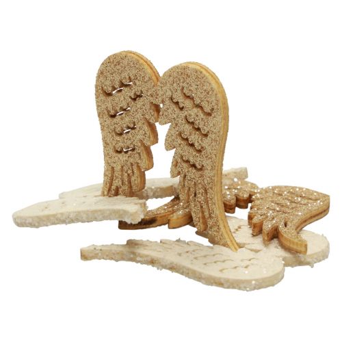 Floristik24 Décoration dispersée Noël ailes d'ange en bois paillettes 3×4cm 72 pcs