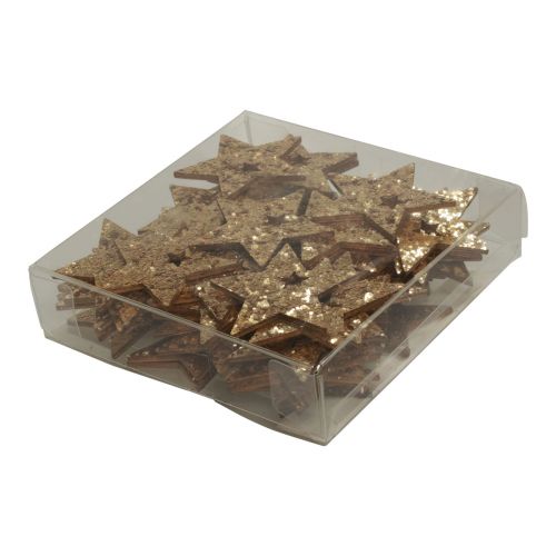 Article Décoration à disperser étoiles en bois de Noël paillettes d&#39;or naturel 5cm 72 pcs