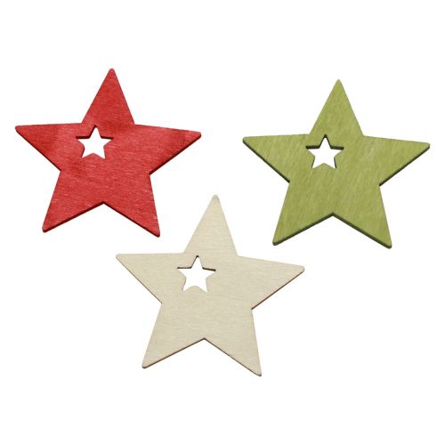 Floristik24 Décoration de Noël étoiles en bois rouge naturel vert 5cm 72 pcs