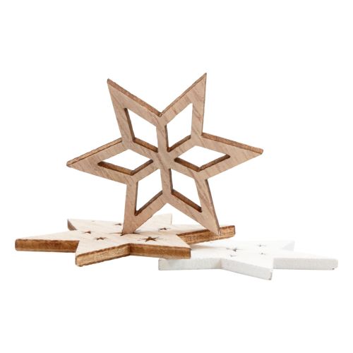 Article Décoration de Noël étoiles en bois blanc/naturel Ø4cm 72 pcs