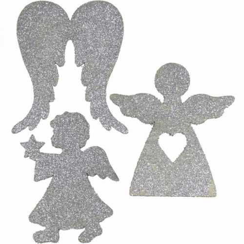 Article Décoration à disperser Décoration ange de Noël paillettes argentées H8cm 24 pcs
