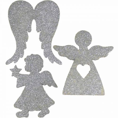 Floristik24 Décoration à parsemer Décoration ange de Noël paillettes argentées H8cm 24pcs