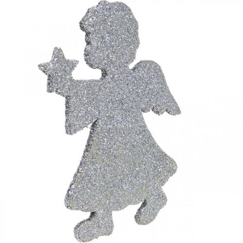 Article Décoration à disperser Décoration ange de Noël paillettes argentées H8cm 24 pcs