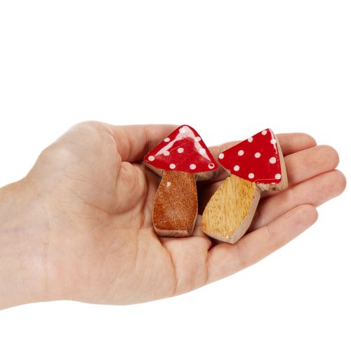 Champignons décoratifs en bois 6 cm rouges avec pois blancs – Lot de 8 | Floristik24.fr
