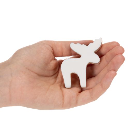 Figurine élan en bois blanc et naturel 6 cm décoration de Noël x8 | Floristik24.fr