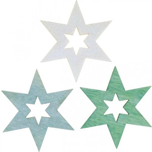 Étoiles en bois saupoudres déco Noël Vert H4cm 72p