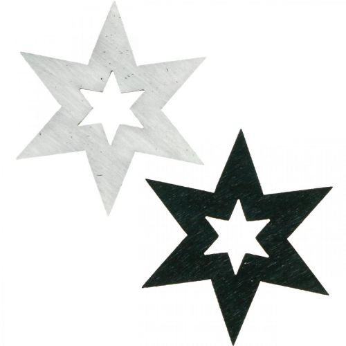Étoiles en bois saupoudres déco Noël noir H4cm 72p